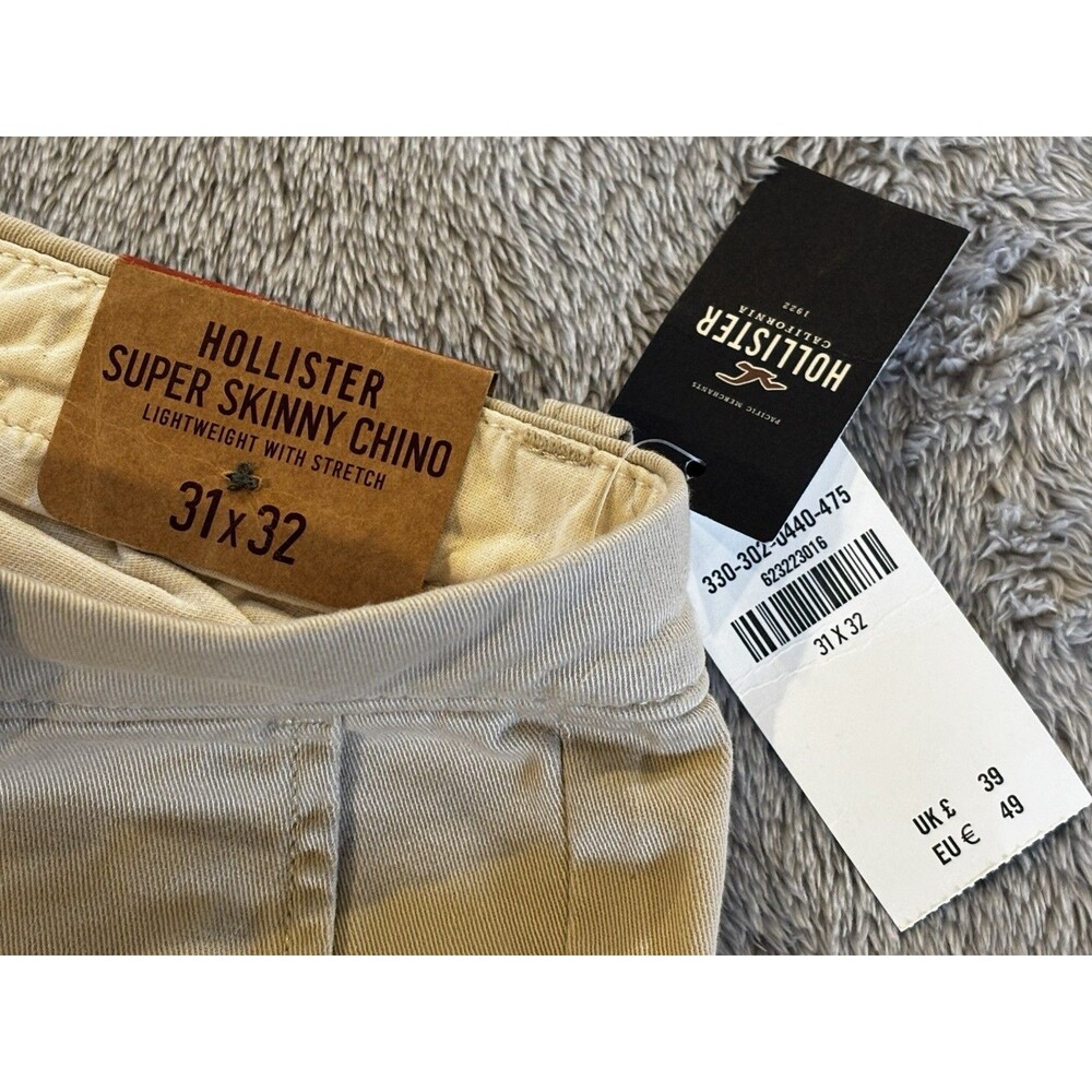 Hollister Mens Super Skinny Chino Pants 31x32 Khaki Tan Stretch NWT